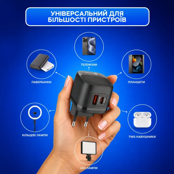 Блок живлення Veron TC20 20W PD USB-C/USB-A з кабелем Type-C Блок живлення Veron TC20 20W PD USB-C/USB-A з кабелем Type-C