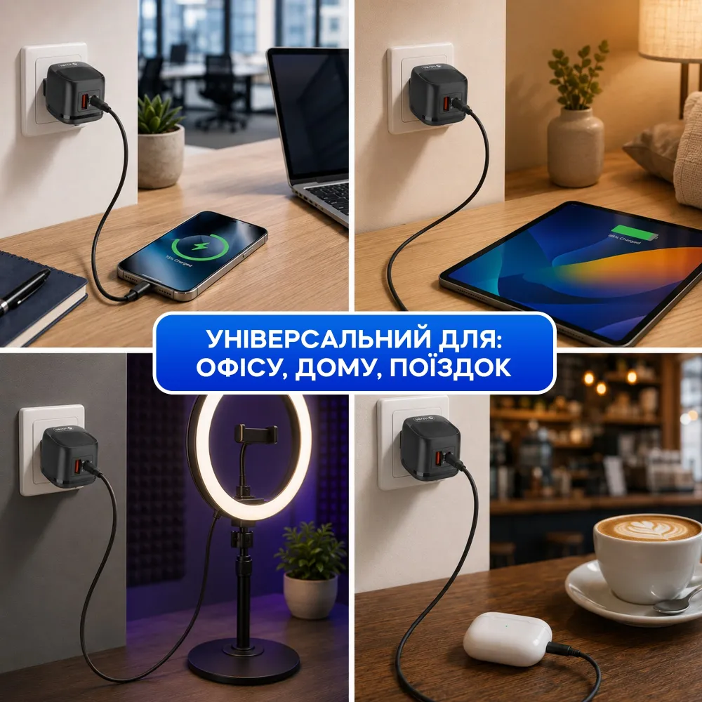 Блок живлення Veron TC20 20W PD USB-C/USB-A з кабелем Type-C Блок живлення Veron TC20 20W PD USB-C/USB-A з кабелем Type-C