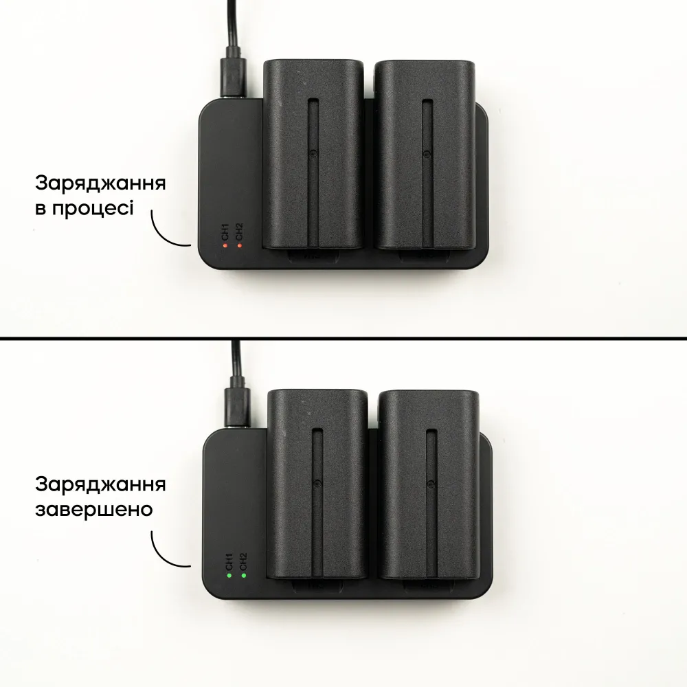 USB зарядний пристрій на 2 акумулятори F550 F750 F960 USB зарядний пристрій на 2 акумулятори F550 F750 F960