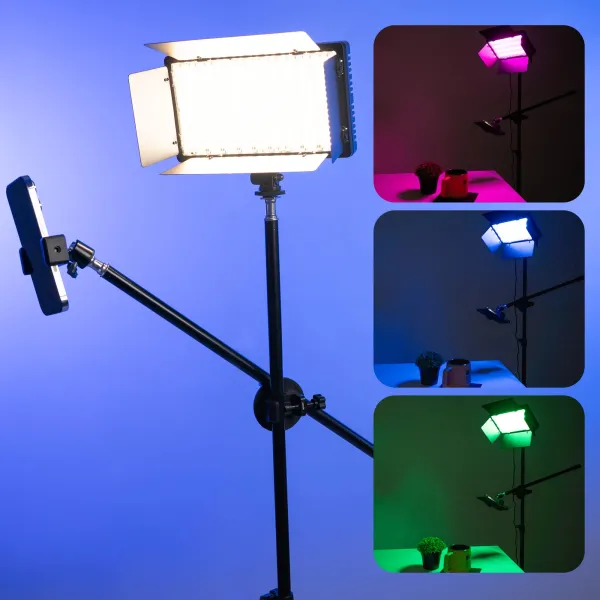 Універсальний комплект 2 в 1 відеосвітло LUX100 VL-1 RGB + штатив журавель 2.1м для фото-, та відеозйомки