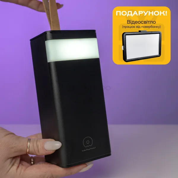 Повербанк WUW 40000 mAh для телефона с LED-фонарем + светодиодная USB LED-лампа 10х15 см в подарок