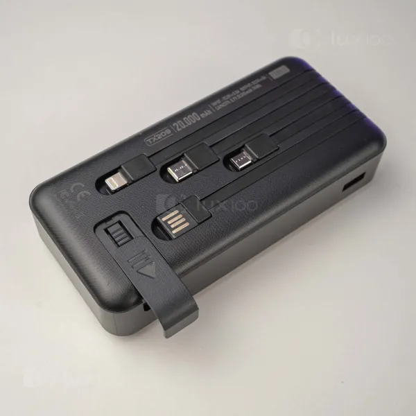 Повербанк PowerWay 20000mAh з вбудованими кабелями (Чорний) + 2 USB-проводи для Wi-Fi роутера 9V/12V в подарунок