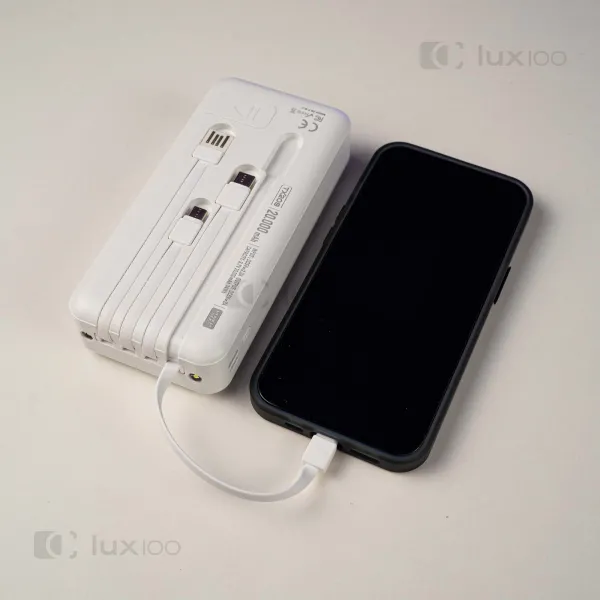 Повербанк PowerWay 20000mAh з вбудованими кабелями (Білий) + 2 USB-проводи для Wi-Fi роутера 9V/12V в подарунок