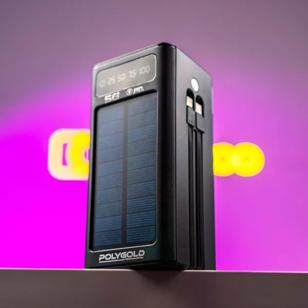 Повербанк Polygold 50000 mAh 22,5W з сонячною панеллю + 2 USB-дроти для вай-фай роутера 9V/12V в подарунок