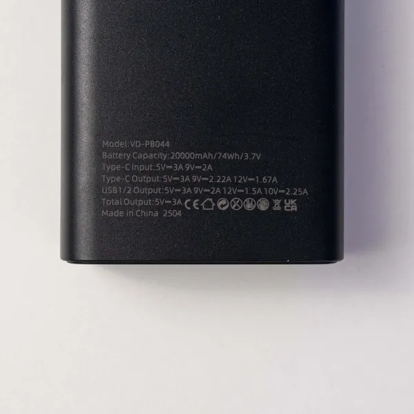 Повербанк VEN-DENS 20000mAh 22,5W с быстрой зарядкой (Черный) + 2 USB-провода для Wi-Fi роутера 9V/12V в подарок