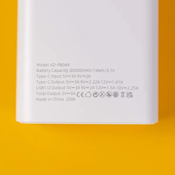 Повербанк VEN-DENS 20000mAh 22,5W зі швидкою зарядкою (Білий) + 2 USB-дроти для Wi-Fi роутера 9/12V в подарунок