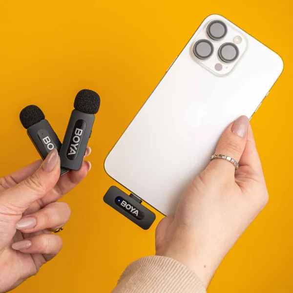Двойной беспроводной петличный микрофон Boya BY-V2 Lightning новая версия V2.0 для iPhone