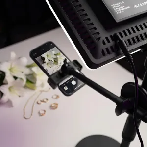 Настольный штатив журавль для предметной съёмки 57 см с LED видеосветом и держателем телефона, картинка 1