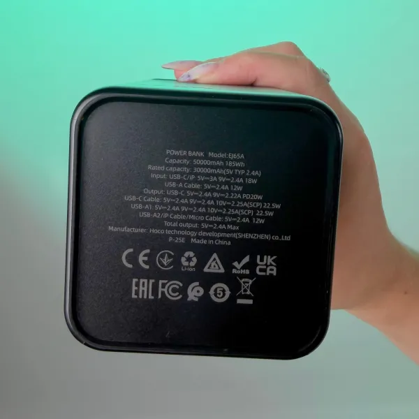 Повербанк 50000 mAh HOCO 22.5W з ліхтарем, швидкою зарядкою та 4 кабелями