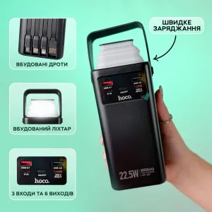 Повербанк 50000 mAh HOCO 22.5W с фонарем, быстрой зарядкой и 4 кабелями 