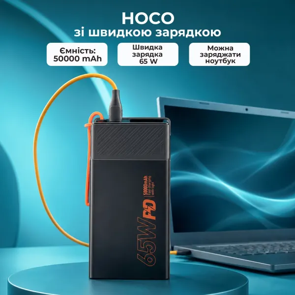Повербанк 50000 mAh HOCO 65W для ноутбука и планшета с LED-дисплеем и поддержкой Power Delivery