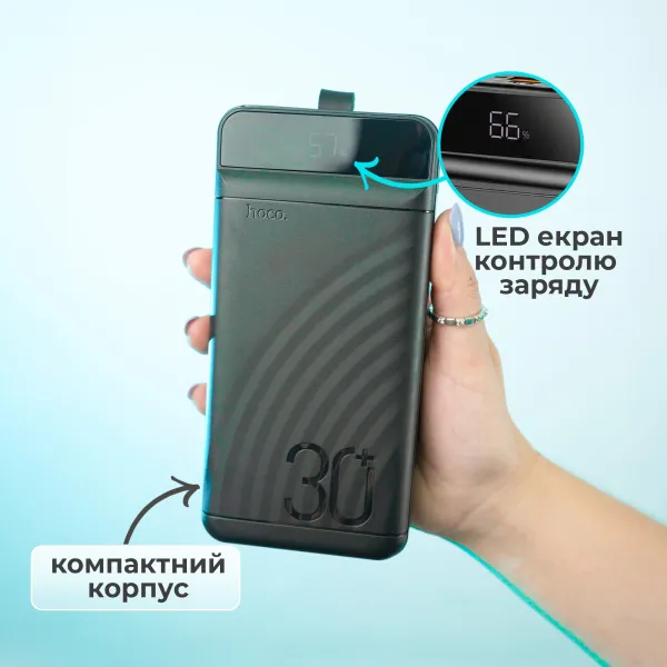 Повербанк 30000 mAh HOCO с быстрой зарядкой 22.5W PD20W и фонариком + видеосвет 10х15 см USB в подарок