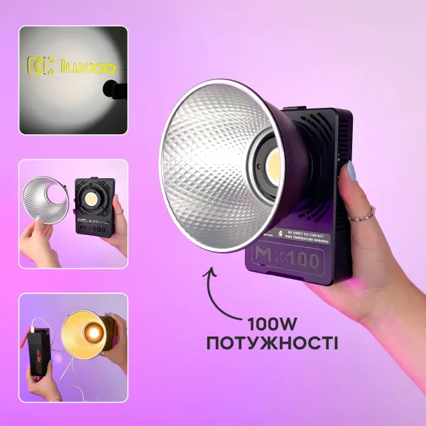 Свет для съемки 100W – мощный студийный свет со съемным рефлектором и питанием от повербанка