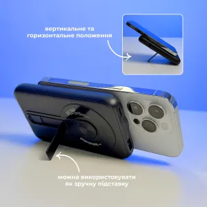 Повербанк Konfulon 10000 mAh із бездротовою зарядкою MagSafe, LED-дисплеєм і підставкою, картинка 2