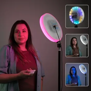 Кругла RGB-лампа 22 см із двостороннім м’яким світлом, пультом і штативом 2,1 м