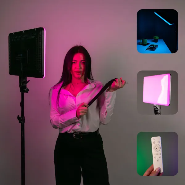 Прямоугольная светодиодная LED лампа RGB 36 см со штативом 2,1м. Постоянный студийный свет
