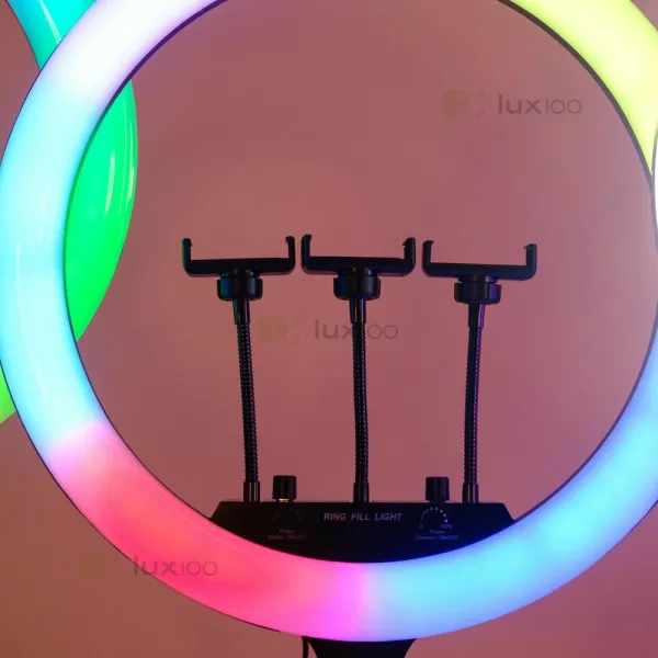 Профессиональная кольцевая лампа 45 см RGB со штативом на 2,1 м с удобными димерами на корпусе