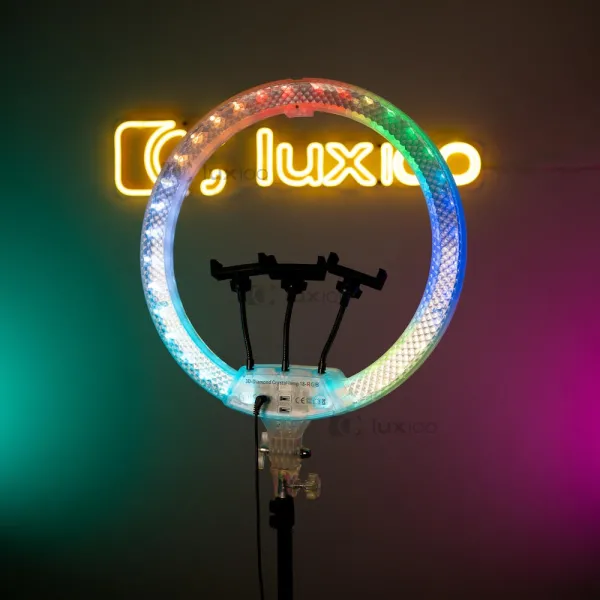 Двусторонняя кольцевая лампа 3D RGB 45 см со штативом на 2,1 м