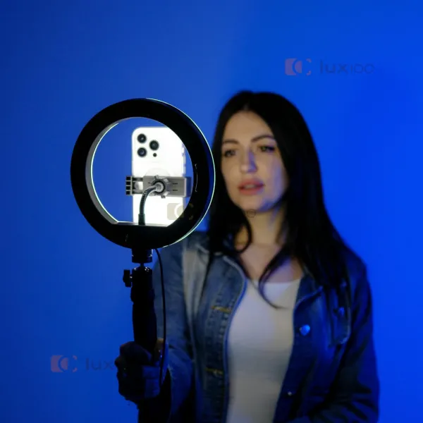 Кільцева світлодіодна LED лампа 20 см на тринозі з живленням від павербанку та мережі 220 В