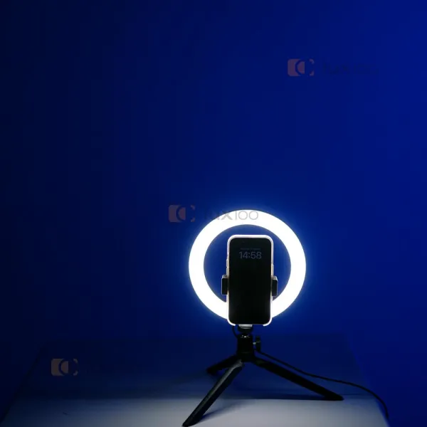 Кільцева світлодіодна LED лампа 20 см на тринозі з живленням від павербанку та мережі 220 В