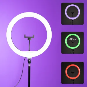 Кольцевая светодиодная LED RGB лампа диаметром 36 см со штативом на 2.1 м