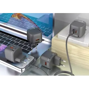 Блок питания Veron TC20 20W PD USB-C/USB-A с кабелем Type-C для телефона, кольцевых ламп, картинка 1