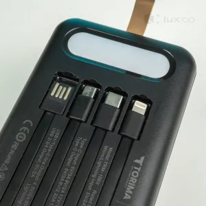Повербанк 60000 mAh 22,5W со встроенными кабелями + светодиодная USB LED-лампа 10х15 см в подарок, картинка 2