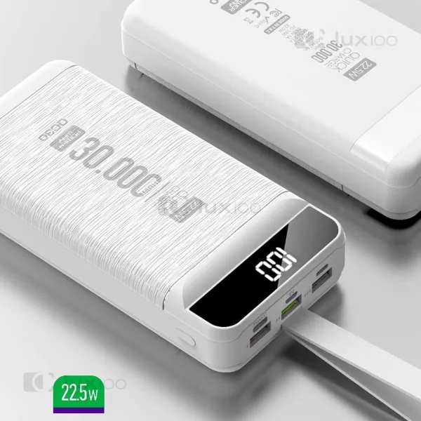 Повербанк PowerWay 30000 mAh (Білий) з швидкою зарядкою 22,5W + 2 USB-дроти для Wi-Fi роутера 12V в подарунок