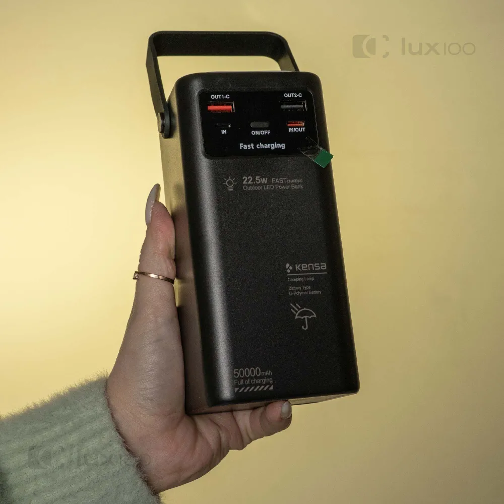 Повербанк KENSA 50000 mAh 22,5W/30W з висувним LED-ліхтарем (Чорний) + 2 USB-дроти для вай-фай роутера 9V/12V в подарунок Повербанк KENSA 50000 mAh 22,5W/30W з висувним LED-ліхтарем (Чорний) + 2 USB-дроти для вай-фай роутера 9V/12V в подарунок