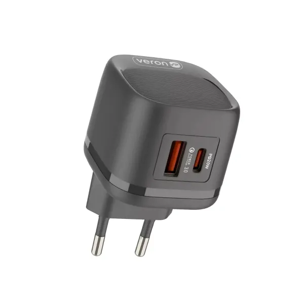 Блок питания Veron TC20 20W PD USB-C/USB-A с кабелем Type-C для телефона, кольцевых ламп Блок питания Veron TC20 20W PD USB-C/USB-A с кабелем Type-C для телефона, кольцевых ламп