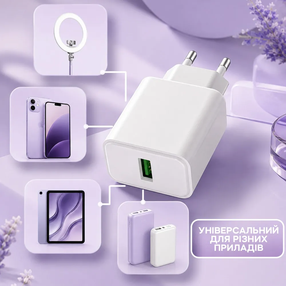 Блок питания 18W для телефона, кольцевых ламп и видеосвета с Quick Charge 3.0 Блок питания 18W для телефона, кольцевых ламп и видеосвета с Quick Charge 3.0
