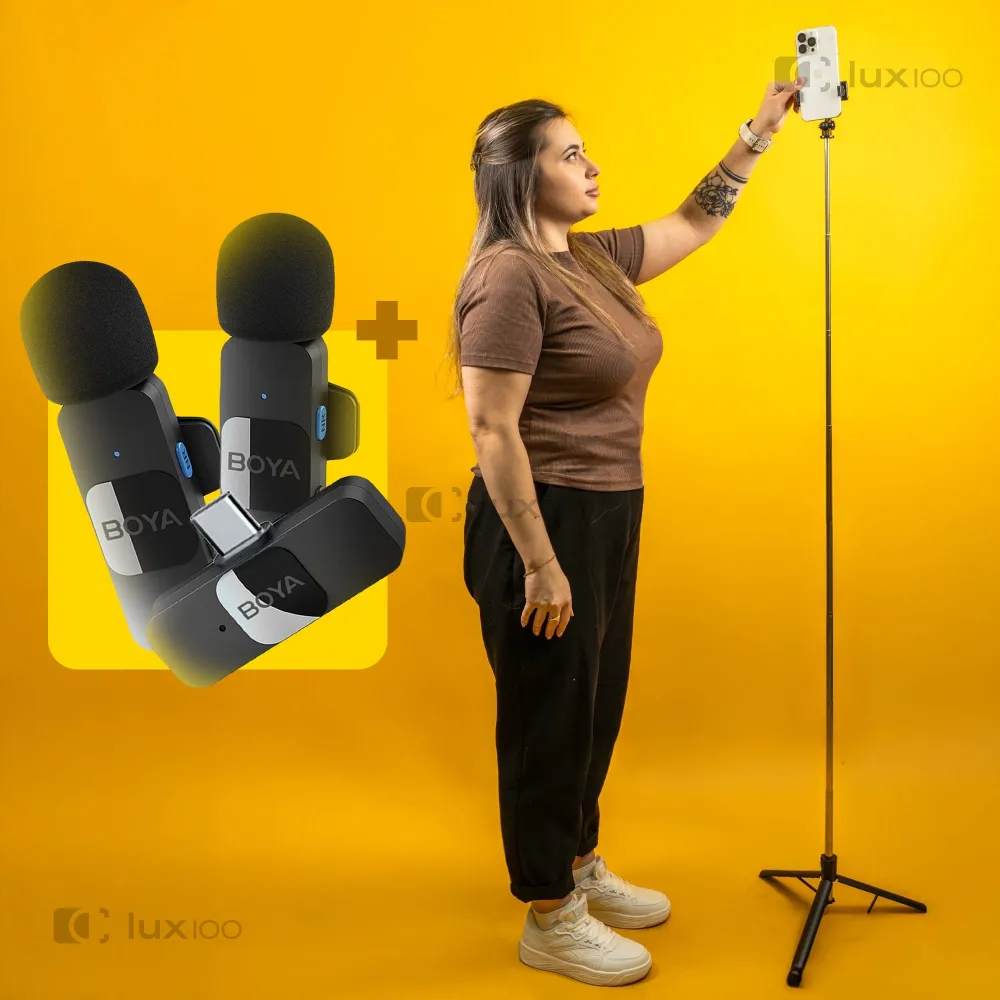 Профессиональный беспроводной двойной петличный микрофон Boya BY-V20 Type-C + монопод 170см Профессиональный беспроводной двойной петличный микрофон Boya BY-V20 Type-C + монопод 170см