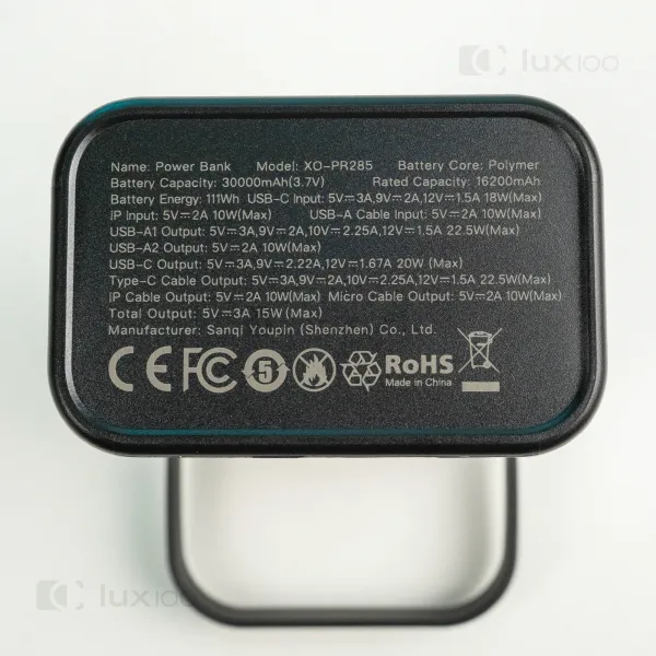 Повербанк XO 30000mAh 22,5W с выдвижным LED-фонарем + 2 USB-провода для Wi-Fi роутера 9V/12V в подарок Повербанк XO 30000mAh 22,5W с выдвижным LED-фонарем + 2 USB-провода для Wi-Fi роутера 9V/12V в подарок