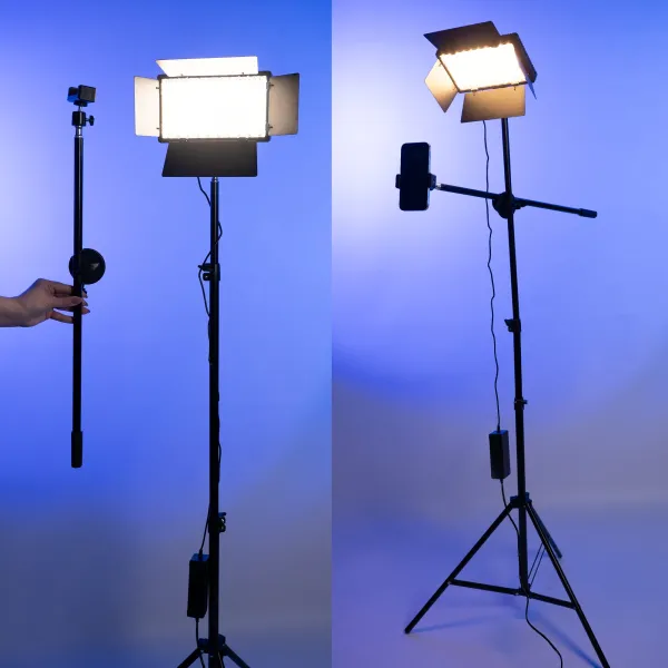 Универсальный комплект 2 в 1 видеосвет LUX100 VL-1 RGB + штатив журавель 2.1 м для фото-, и видеосъёмки Универсальный комплект 2 в 1 видеосвет LUX100 VL-1 RGB + штатив журавель 2.1 м для фото-, и видеосъёмки