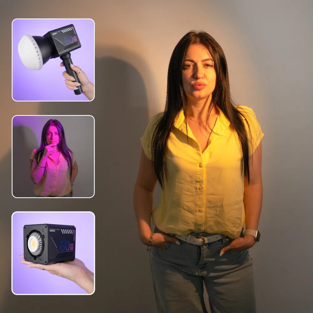 Студийный RGB-видеосвет прожектор 60 Вт с аккумулятором Студийный RGB-видеосвет прожектор 60 Вт с аккумулятором