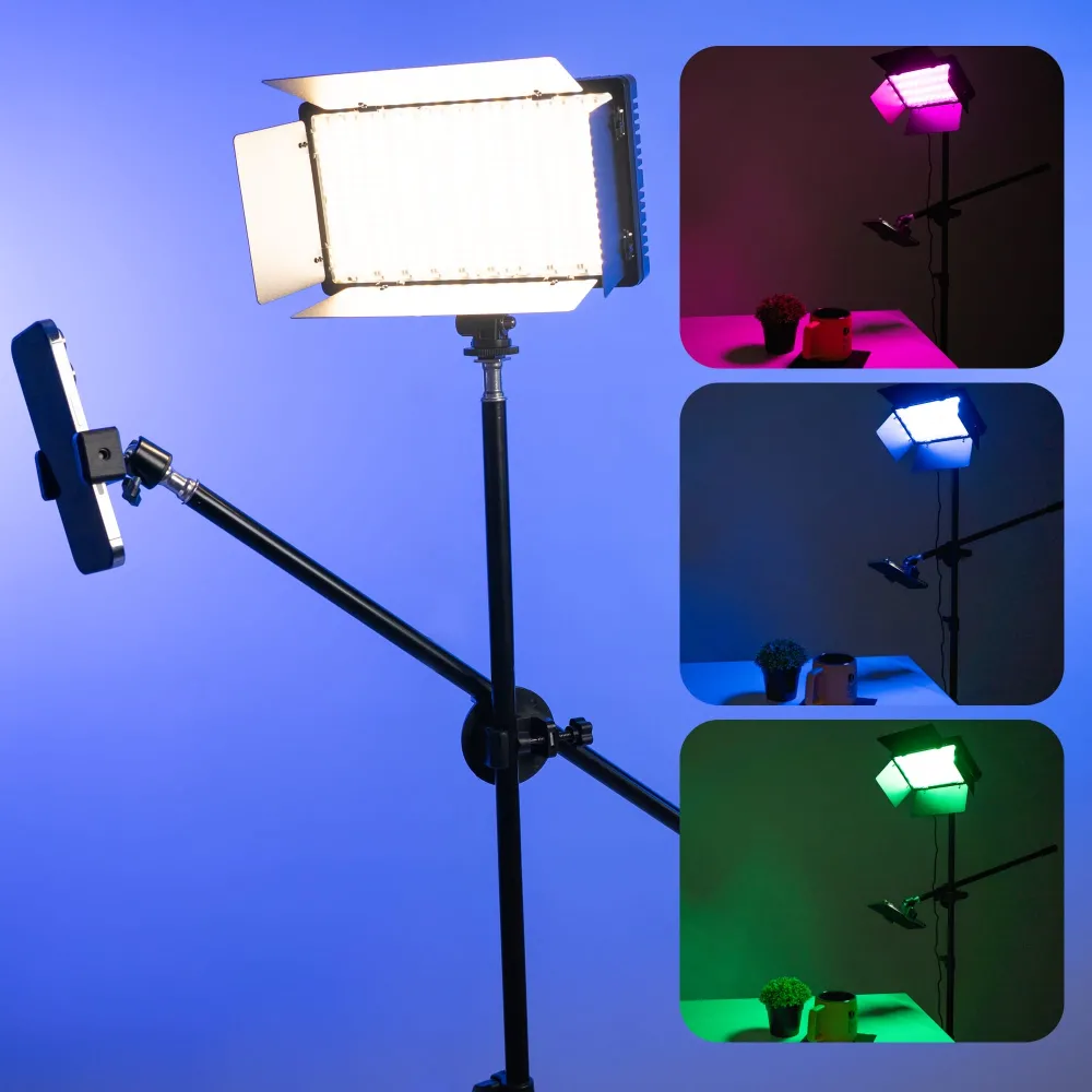 Універсальний комплект 2 в 1 відеосвітло LUX100 VL-1 RGB + штатив журавель 2.1м для фото-, та відеозйомки Універсальний комплект 2 в 1 відеосвітло LUX100 VL-1 RGB + штатив журавель 2.1м для фото-, та відеозйомки