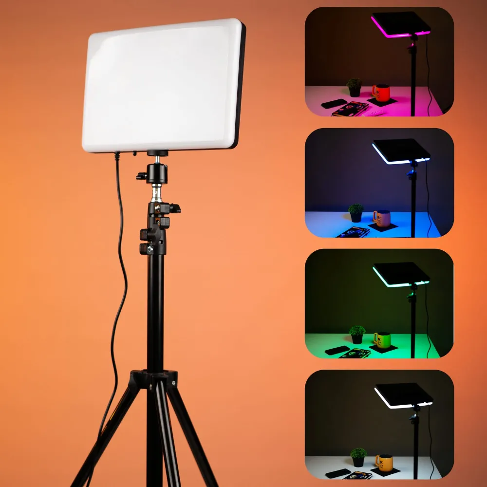 Студійне кольорове відеосвітло RGB 23х16 см зі штативом 2.1 м Студійне кольорове відеосвітло RGB 23х16 см зі штативом 2.1 м