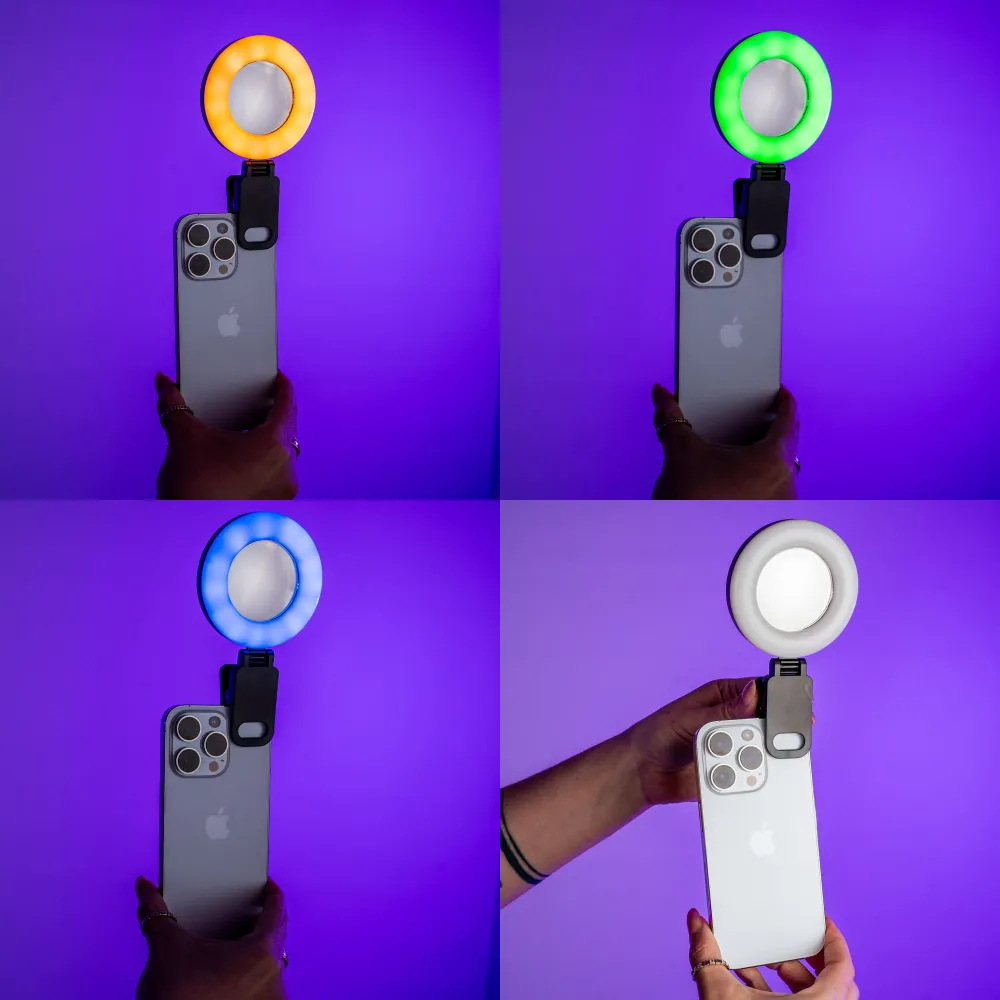 Накамерне кільцеве світло Plokama RGB з дзеркалом на прищіпці для телефону, ноутбука Накамерне кільцеве світло Plokama RGB з дзеркалом на прищіпці для телефону, ноутбука